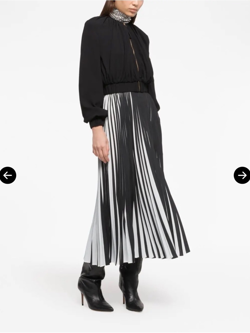 Black and White Pleated Midi Skirt — Elegant Contrast Print